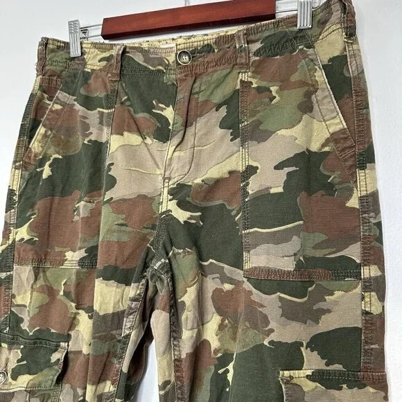 Anthropologie Camo Cargo Pants Size 29 Cotton Linen Blend Green Brown - Picture 7 of 13
